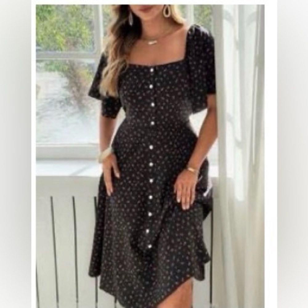 SHEIN Curve Black Dress with Red Floral Accents. 3X